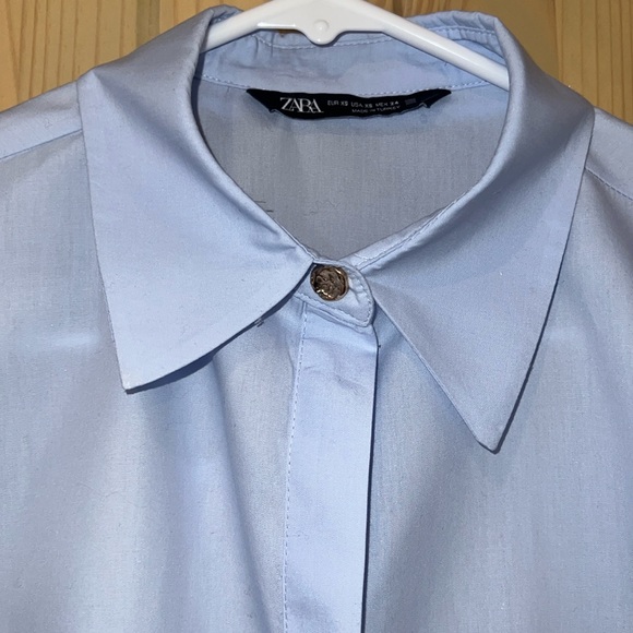 🌸🌼💙 Zara Vented Poplin Occasion Light Blue Shirt EUC - Picture 3 of 6
